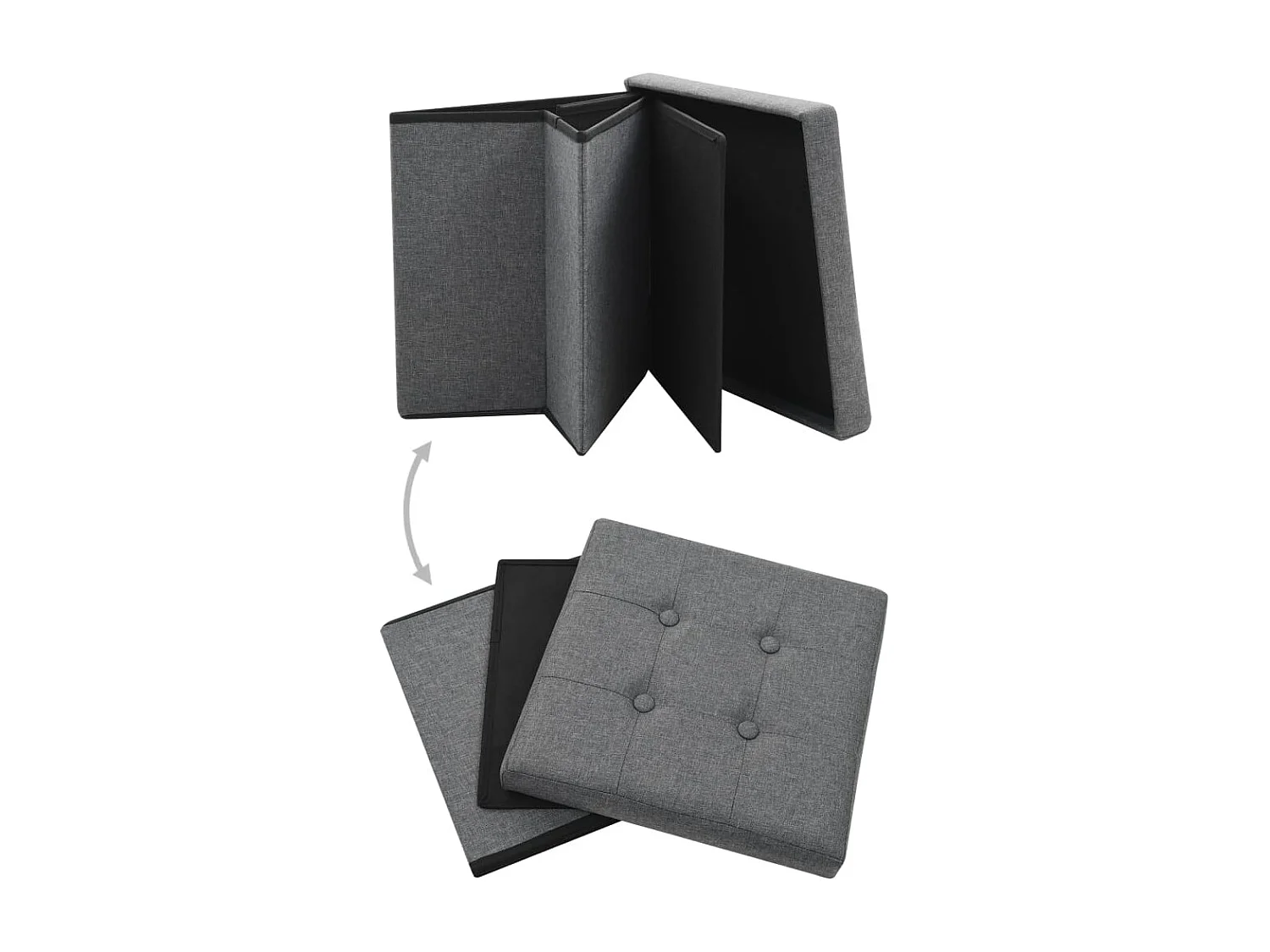 Sgabello contenitore pieghevole in finto lino grigio scuro
