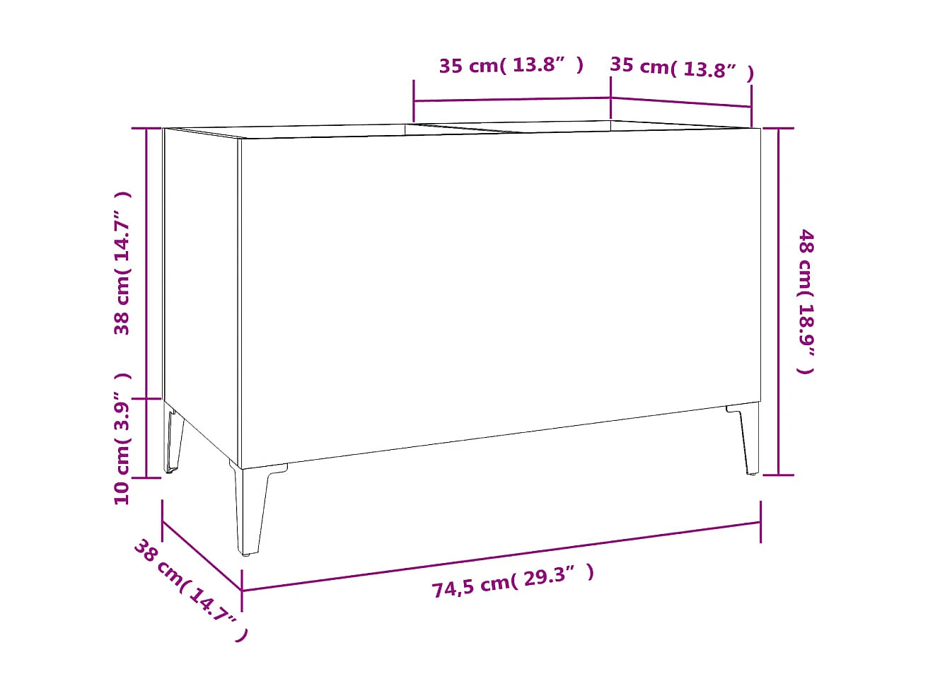 Witte platenkast 74,5x38x48 cm samengesteld hout
