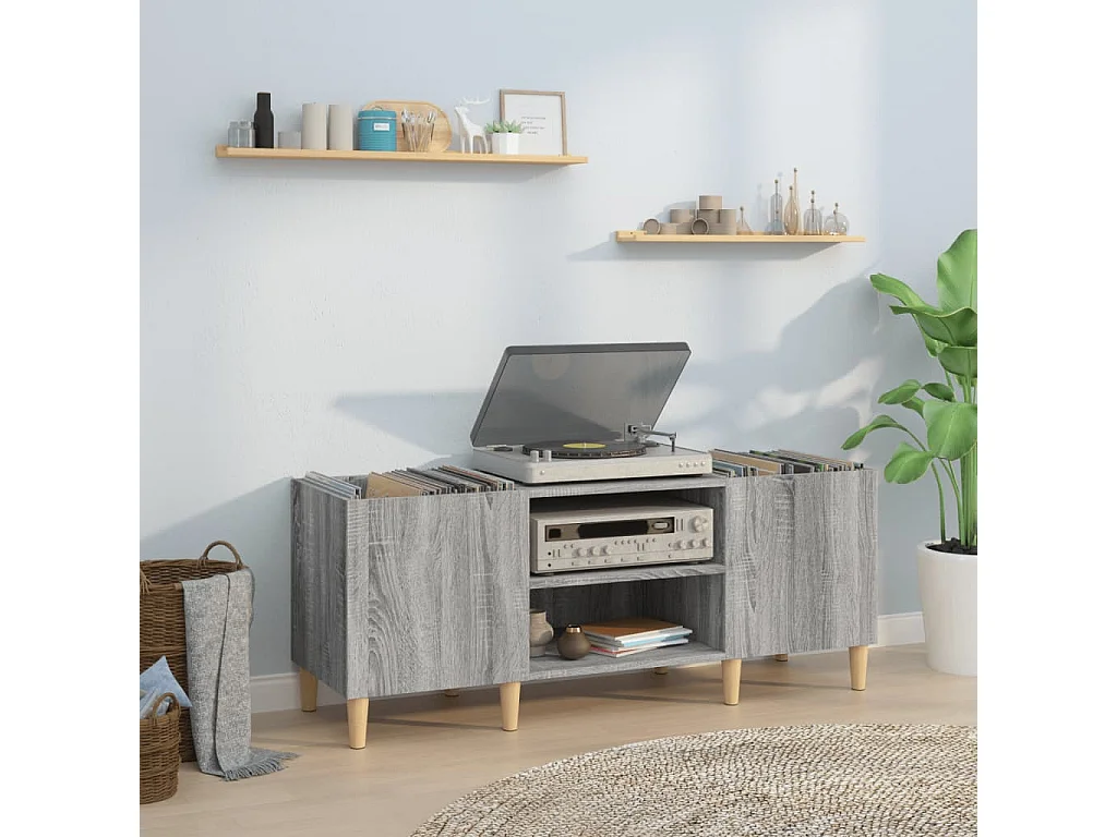 Mobile per dischi Sonoma grigio 121x38x48 cm in pannelli di MDF
