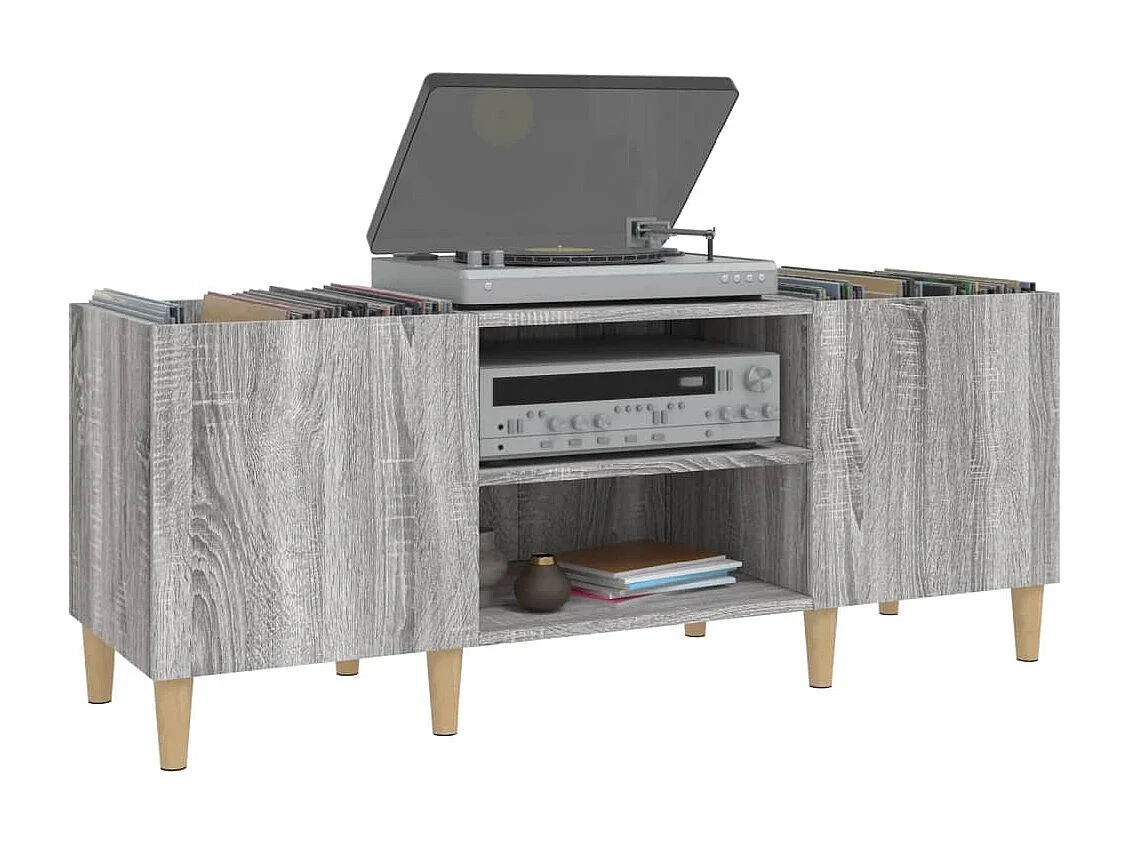 Mobile per dischi Sonoma grigio 121x38x48 cm in pannelli di MDF