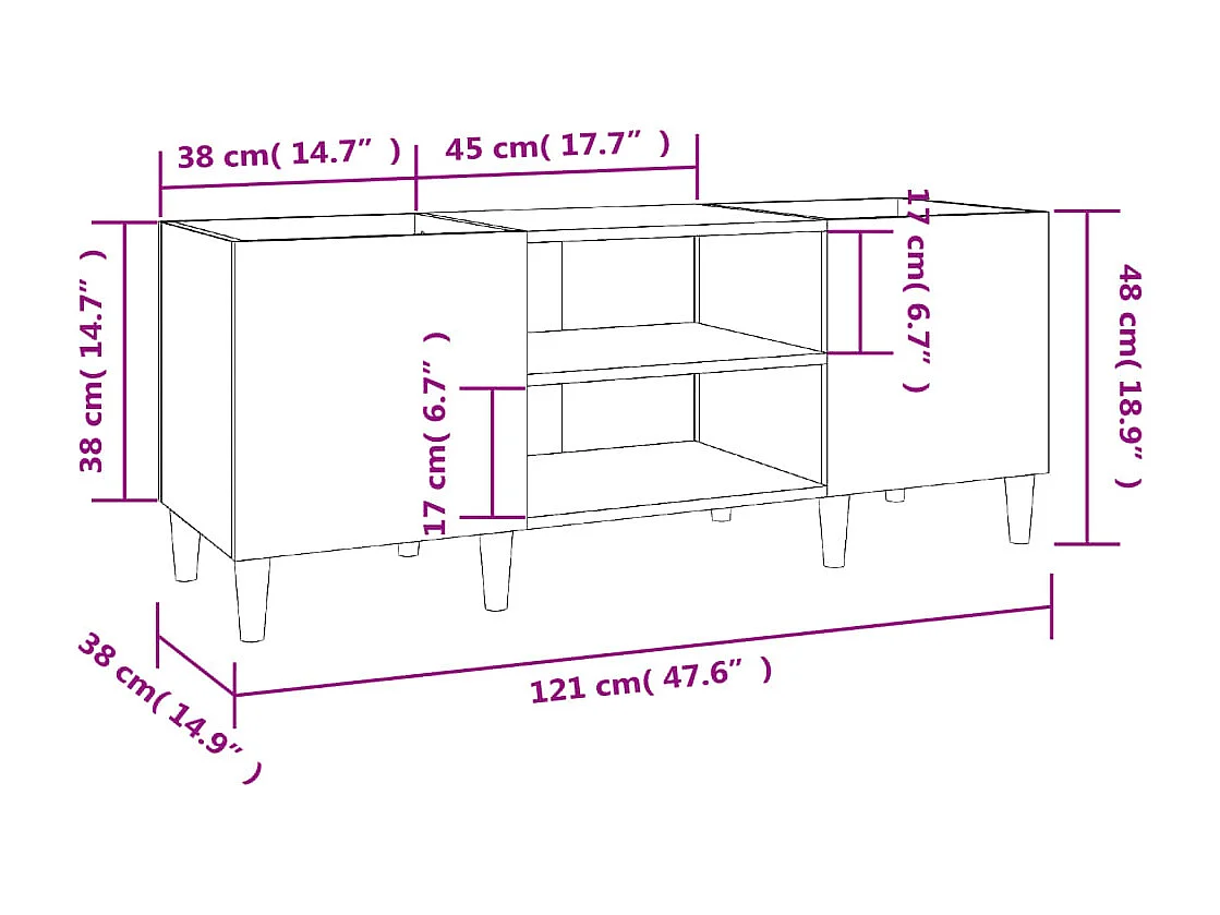 Armoire à disques sonoma gris 121x38x48 cm bois d'ingénierie