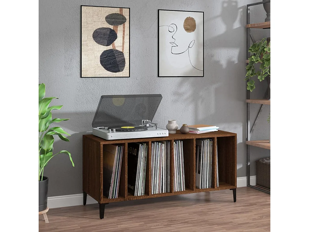 Mueble para discos de roble marrón 100x38x48 cm de madera contrachapada