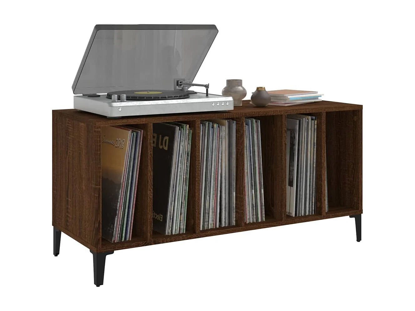 Mueble para discos de roble marrón 100x38x48 cm de madera contrachapada