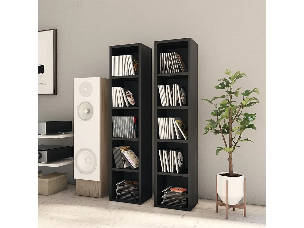 Armadietti per CD 2 pz Nero 21x16x93,5 cm MDF