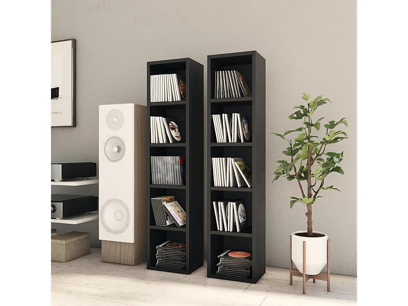 Armadietti per CD 2 pz Nero 21x16x93,5 cm MDF
