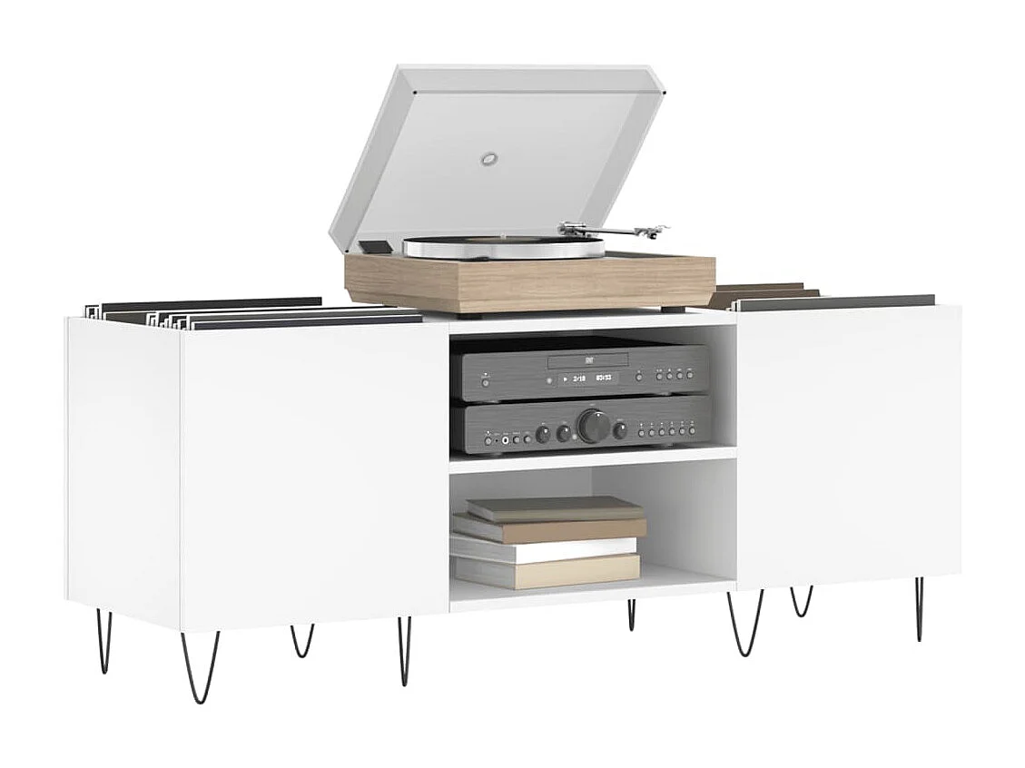 Mobile per dischi bianco 121x38x48 cm in derivati del legno