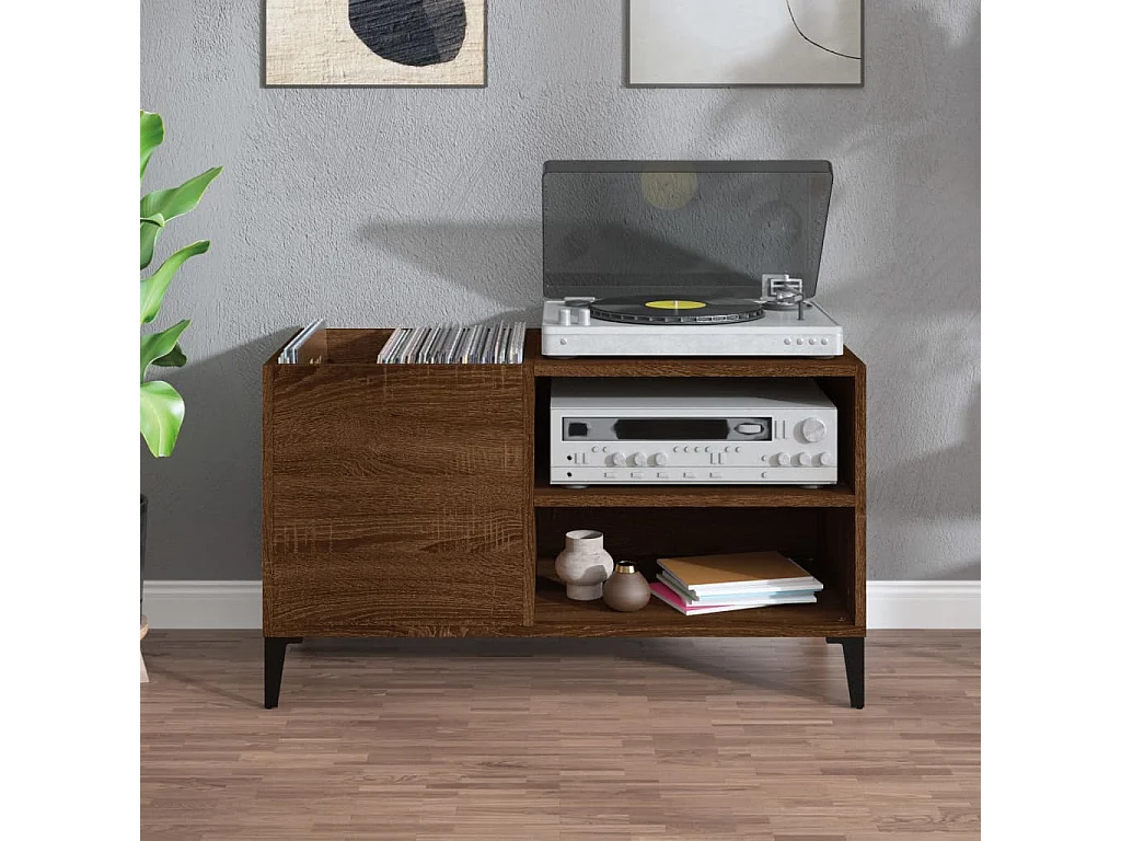 Mobile per dischi in rovere marrone 84,5x38x48 cm in multistrato