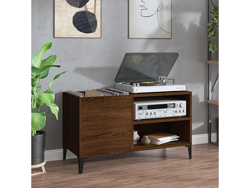 Mueble para discos de roble marrón 84,5x38x48 cm de madera contrachapada