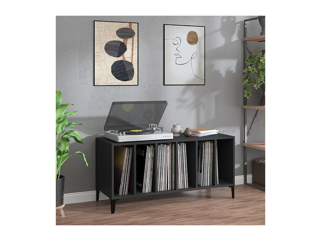 Mobile per dischi nero 100x38x48 cm in pannelli di MDF