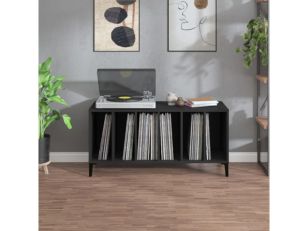 Armoire à disques noir 100x38x48 cm bois d'ingénierie