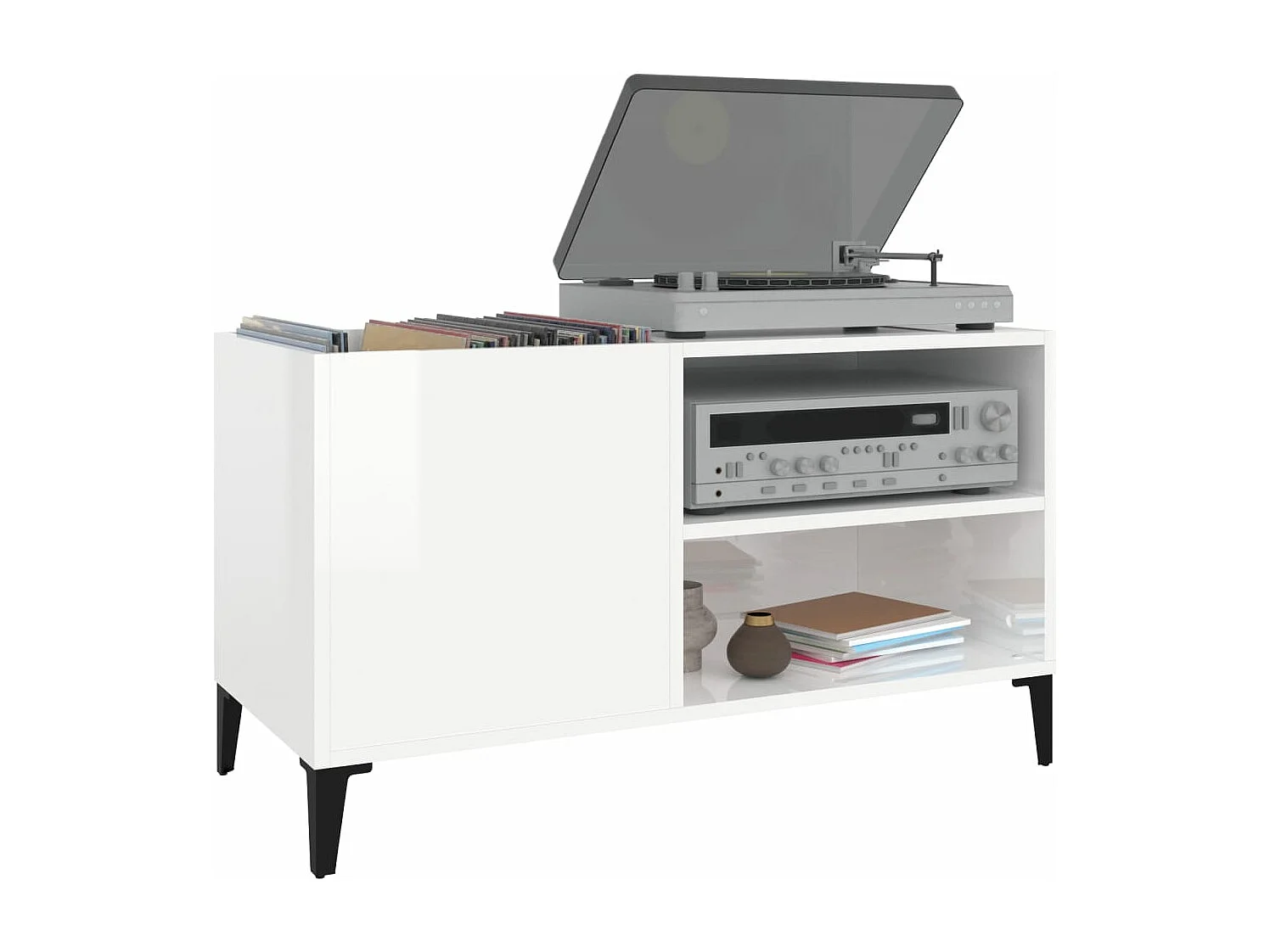 Mobile per dischi bianco lucido 84,5x38x48 cm in pannelli di MDF