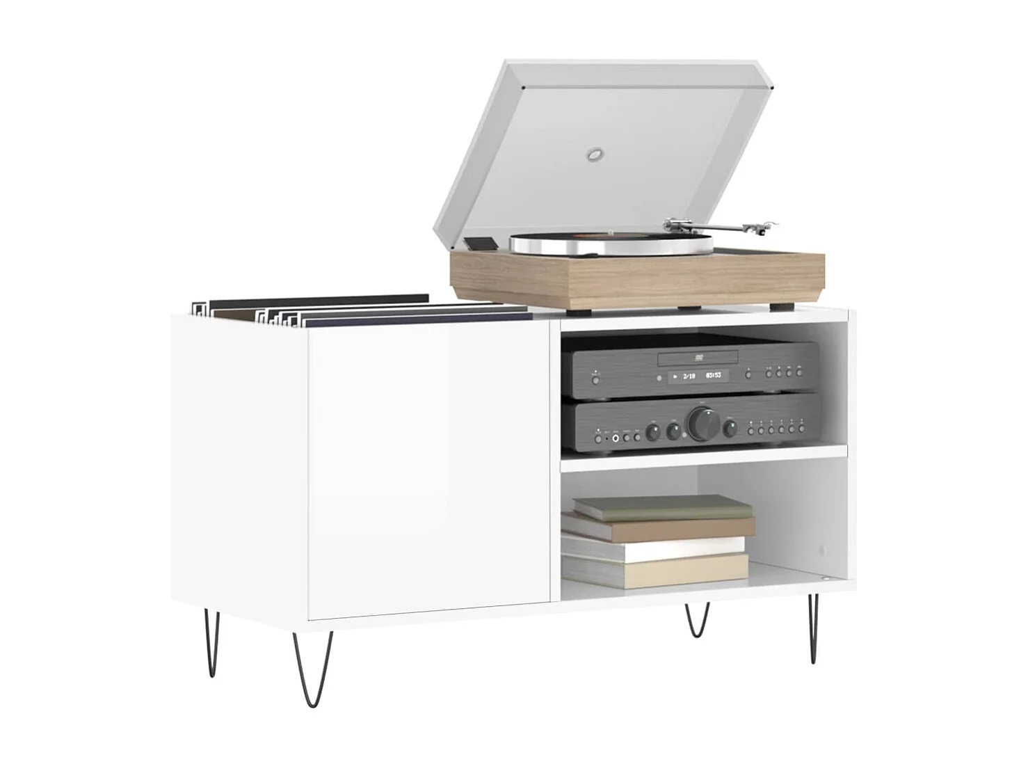 Mobile portadischi bianco lucido 85x38x48 cm in MDF