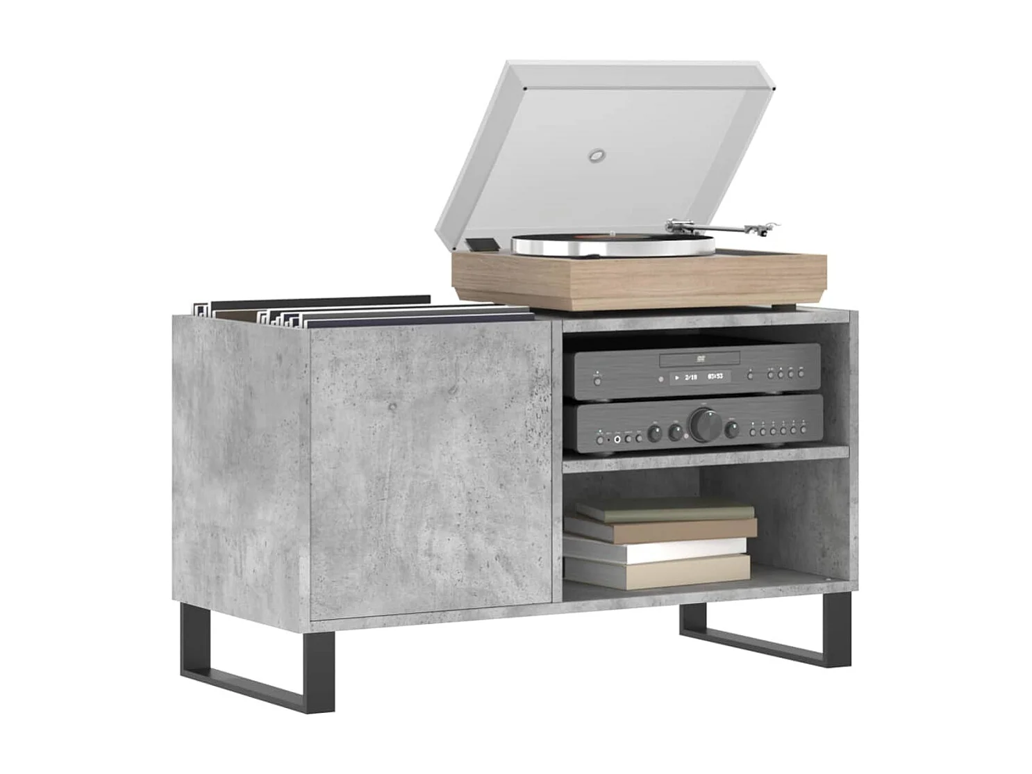 Armoire à disques gris béton 85x38x48 cm bois d'ingénierie