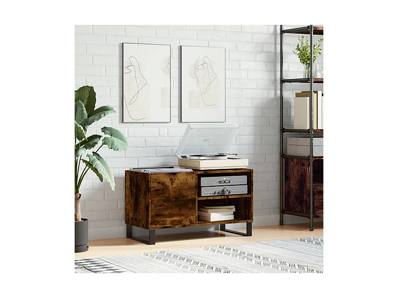 Armoire à disques chêne fumé 85x38x48 cm bois d'ingénierie