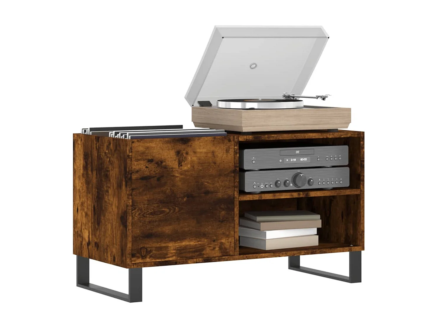 Armoire à disques chêne fumé 85x38x48 cm bois d'ingénierie