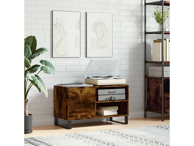 Mueble para discos de roble ahumado 85x38x48 cm de madera contrachapada
