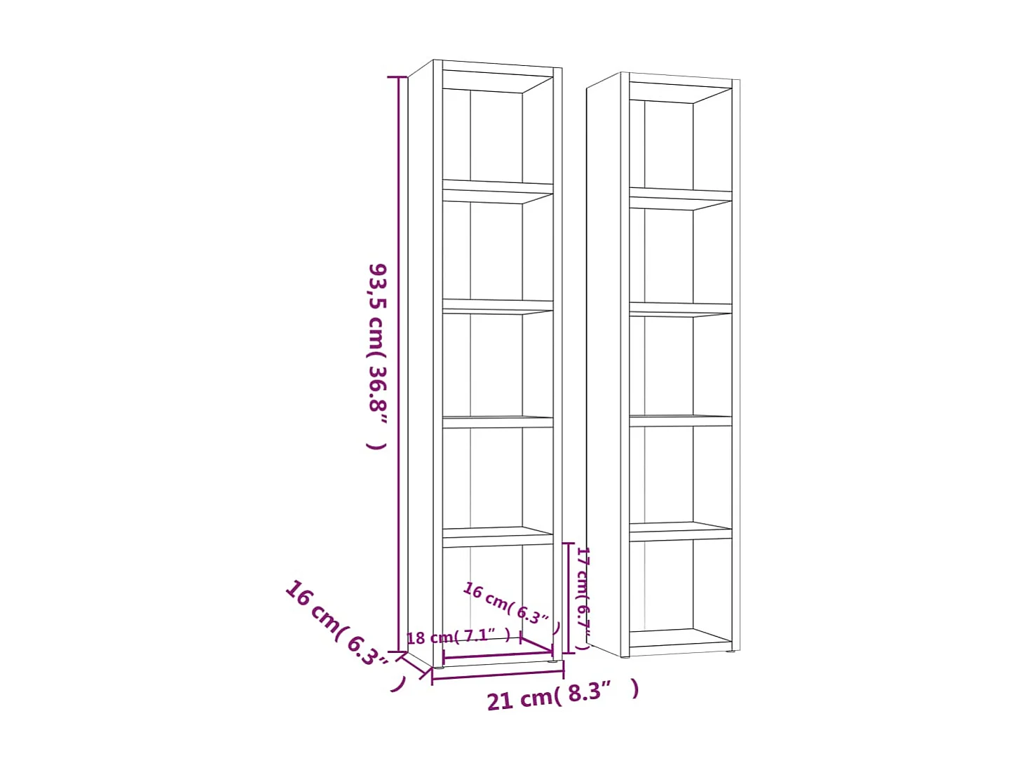 Armoires à CD 2 pcs Blanc 21x16x93,5 cm Bois d'ingénierie