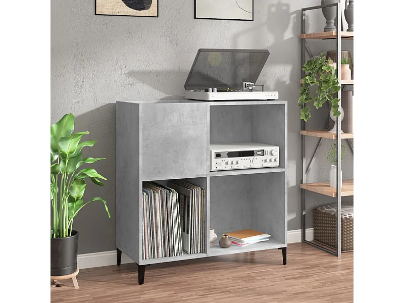 Mueble para discos gris hormigón 84,5x38x89 cm de madera contrachapada