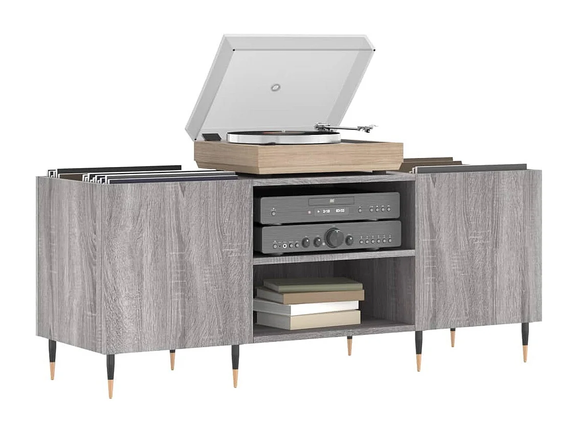 Mobile per dischi Sonoma grigio 121x38x48 cm in pannelli di MDF