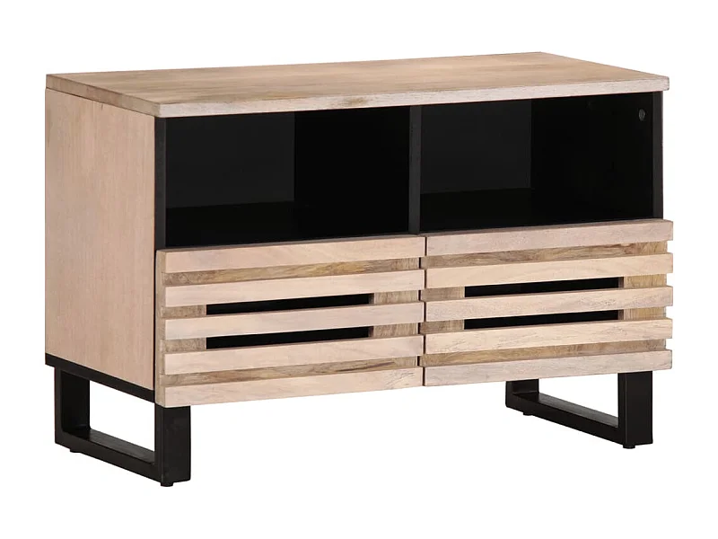 Meuble TV blanc 70x34x46 cm bois massif de manguier