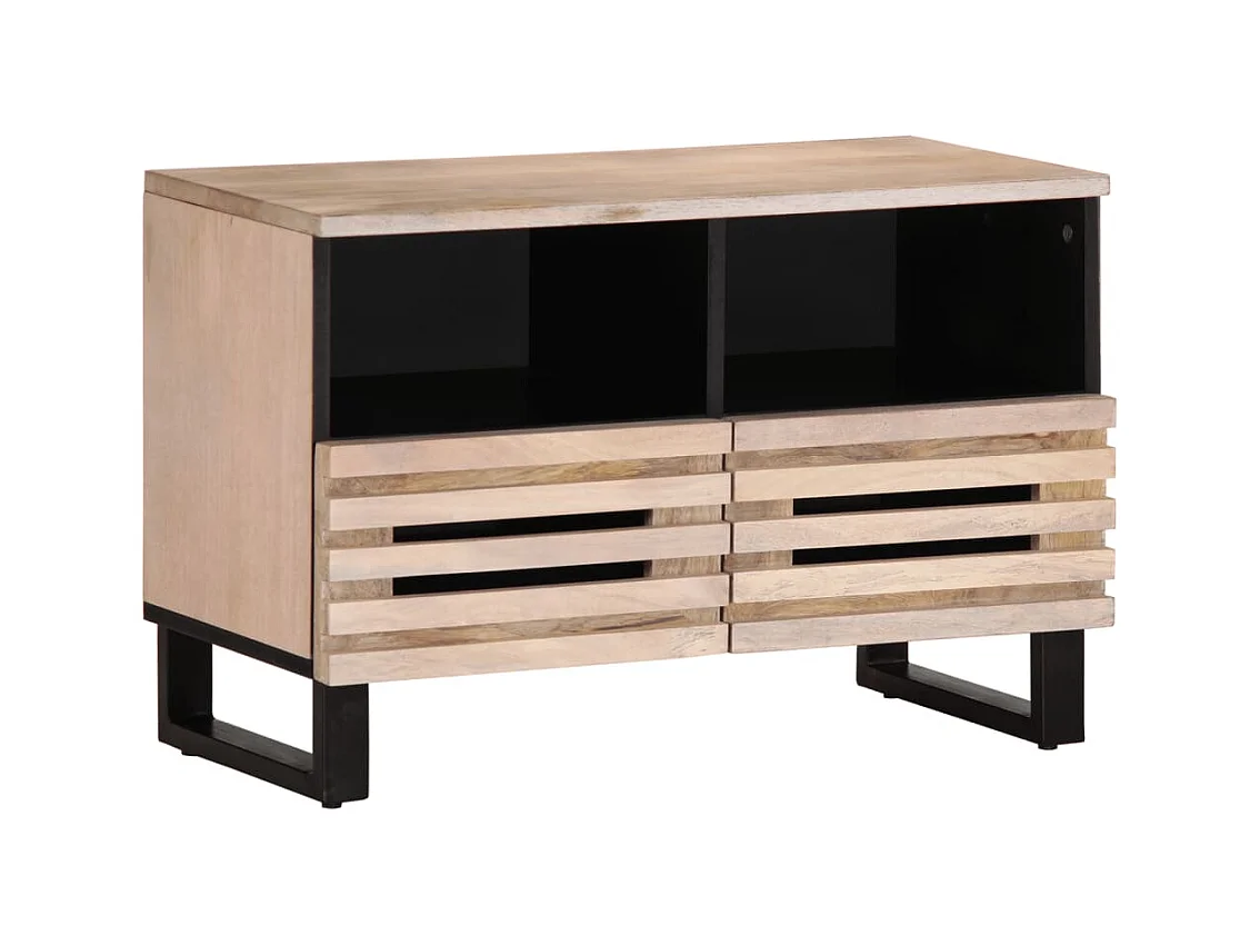 Meuble TV blanc 70x34x46 cm bois massif de manguier