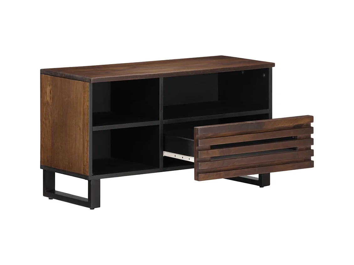 Meuble TV marron 80x34x46 cm bois massif de manguier
