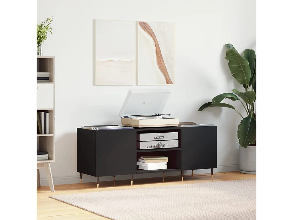 Mueble para discos negro 121x38x48 cm de madera contrachapada