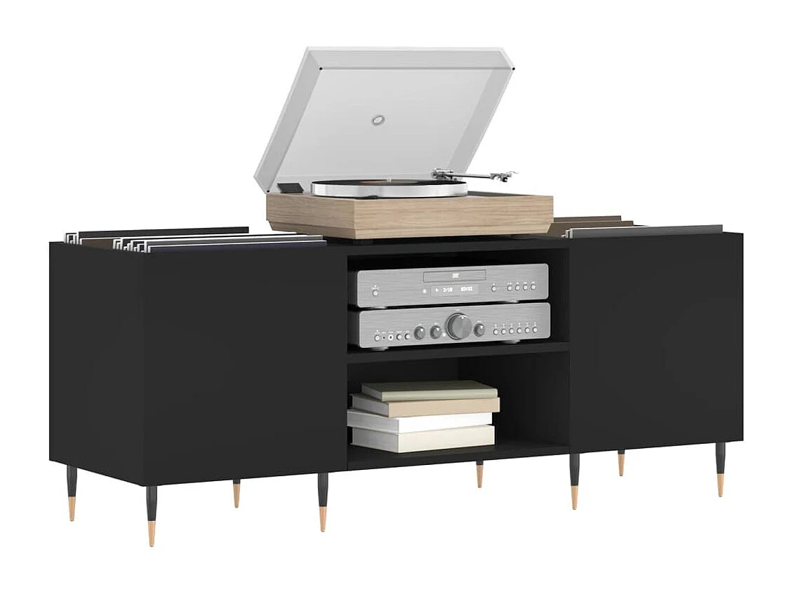 Mueble para discos negro 121x38x48 cm de madera contrachapada