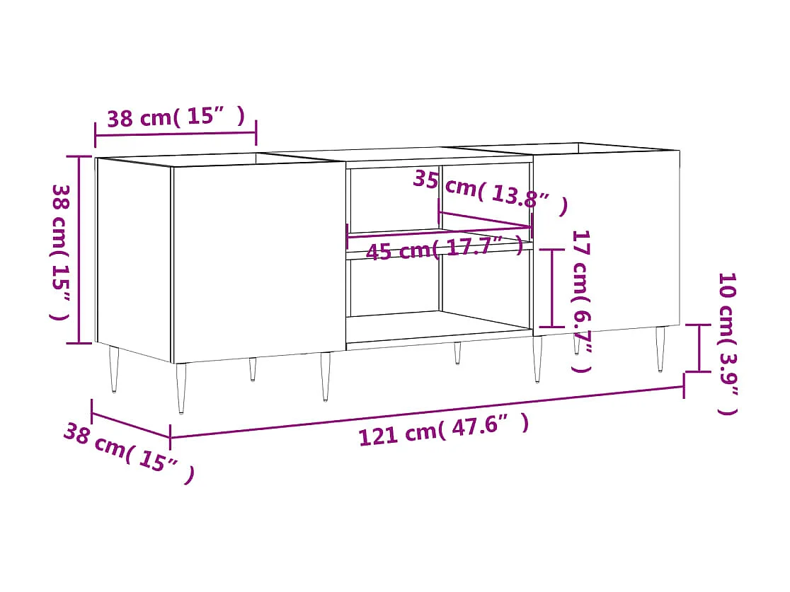 Mueble para discos negro 121x38x48 cm de madera contrachapada