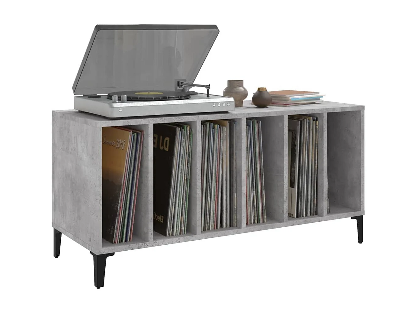 Armoire à disques gris béton 100x38x48 cm bois d'ingénierie