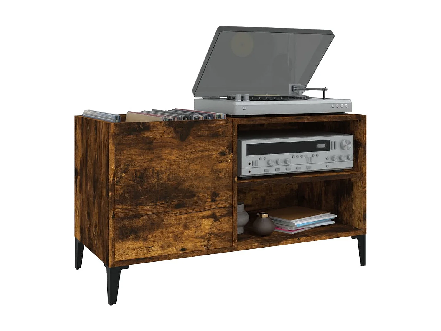 Armoire à disques chêne fumé 84,5x38x48 cm bois d'ingénierie