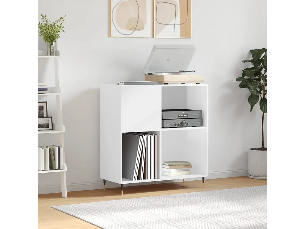 Armário de discos branco brilhante 84,5x38x89cm madeira projetada