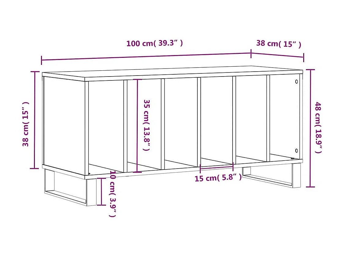 Mobile per dischi in rovere Sonoma 100x38x48 cm in multistrato