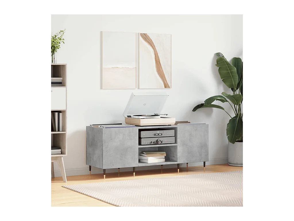 Betongrijze platenkast 121x38x48 cm samengesteld hout