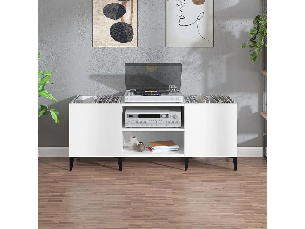 Armoire à disques blanc 121x38x48 cm bois d'ingénierie