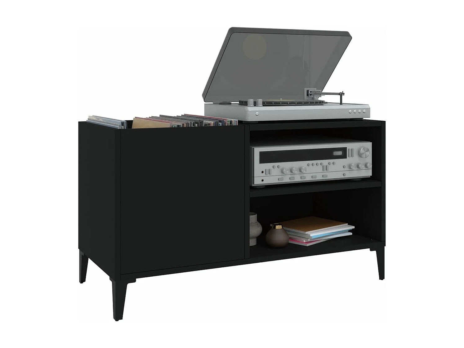 Mueble para discos negro 84,5x38x48 cm de madera contrachapada