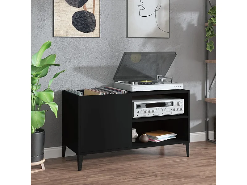 Armoire à disques noir 84,5x38x48 cm bois d'ingénierie