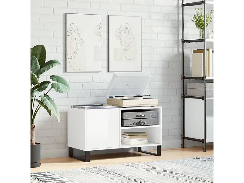 Glanzend witte platenkast 85x38x48 cm samengesteld hout