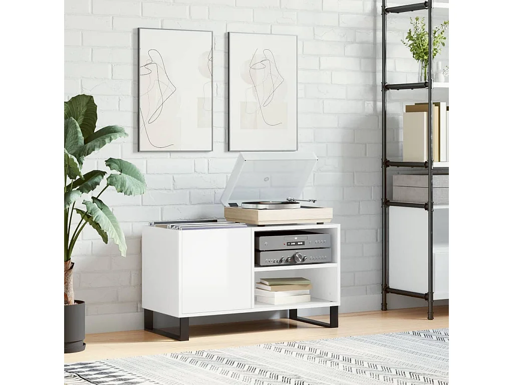 Mobile portadischi bianco lucido 85x38x48 cm in MDF