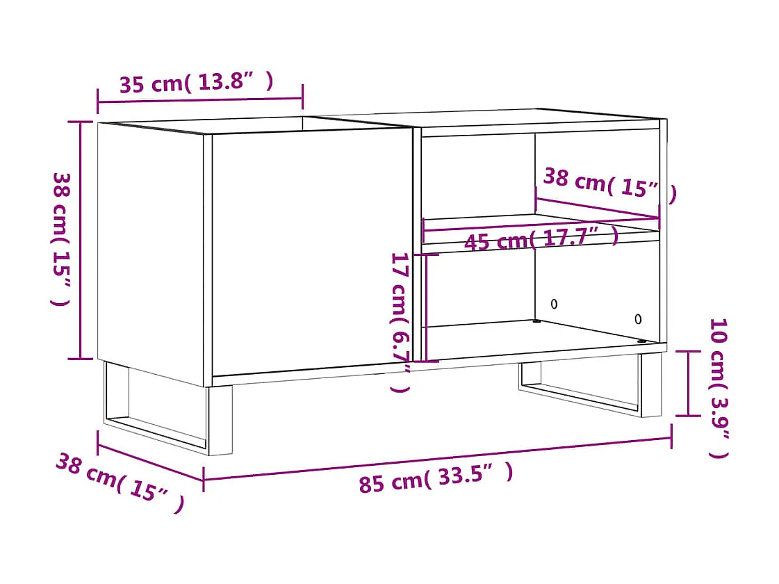 Mobile portadischi bianco lucido 85x38x48 cm in MDF