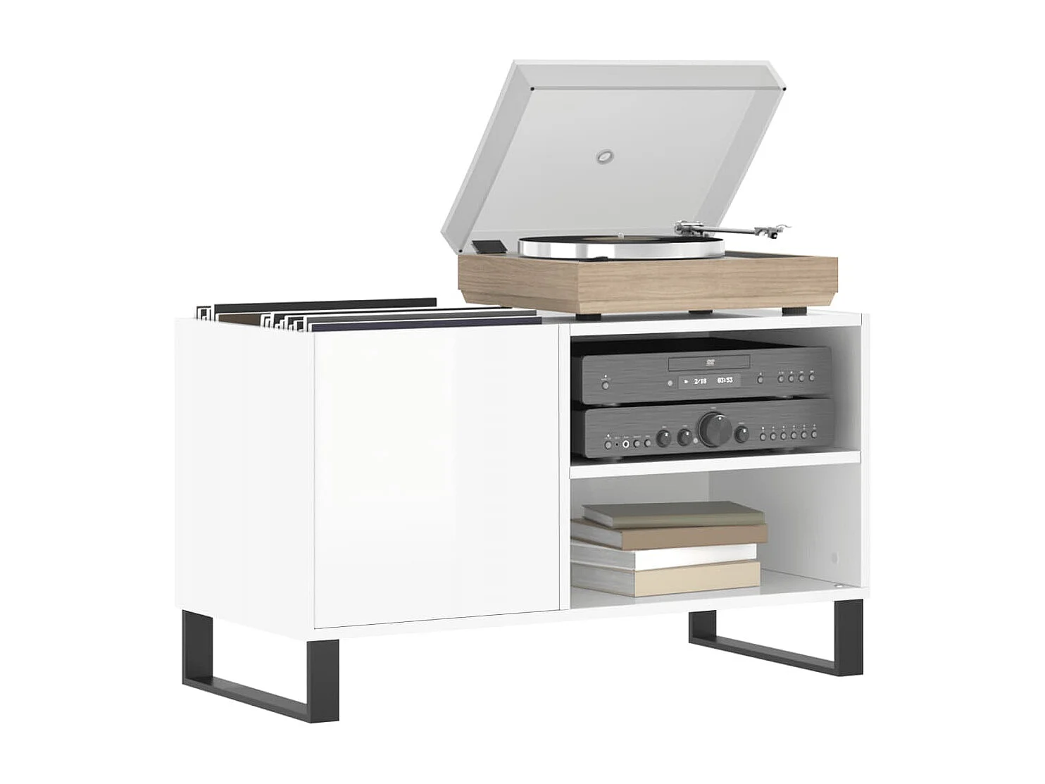 Glanzend witte platenkast 85x38x48 cm samengesteld hout