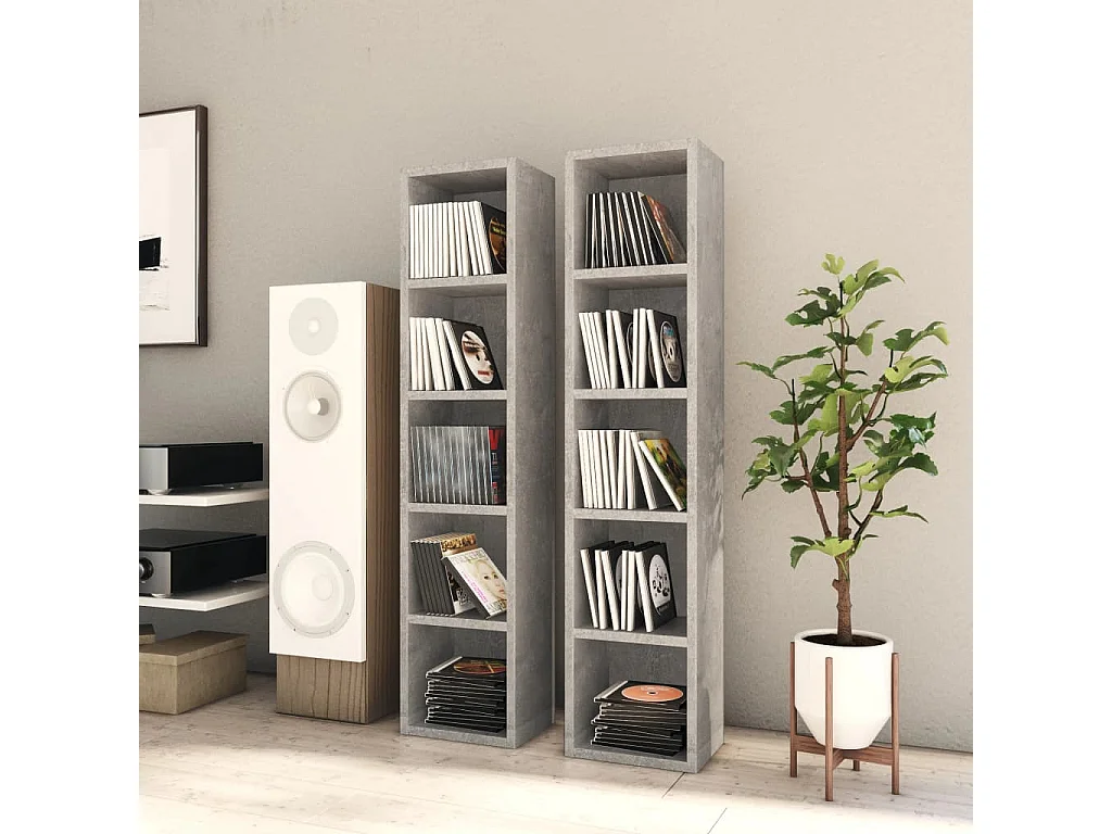 Armoires à CD 2 pcs Gris béton 21x16x93,5 cm Bois d'ingénierie