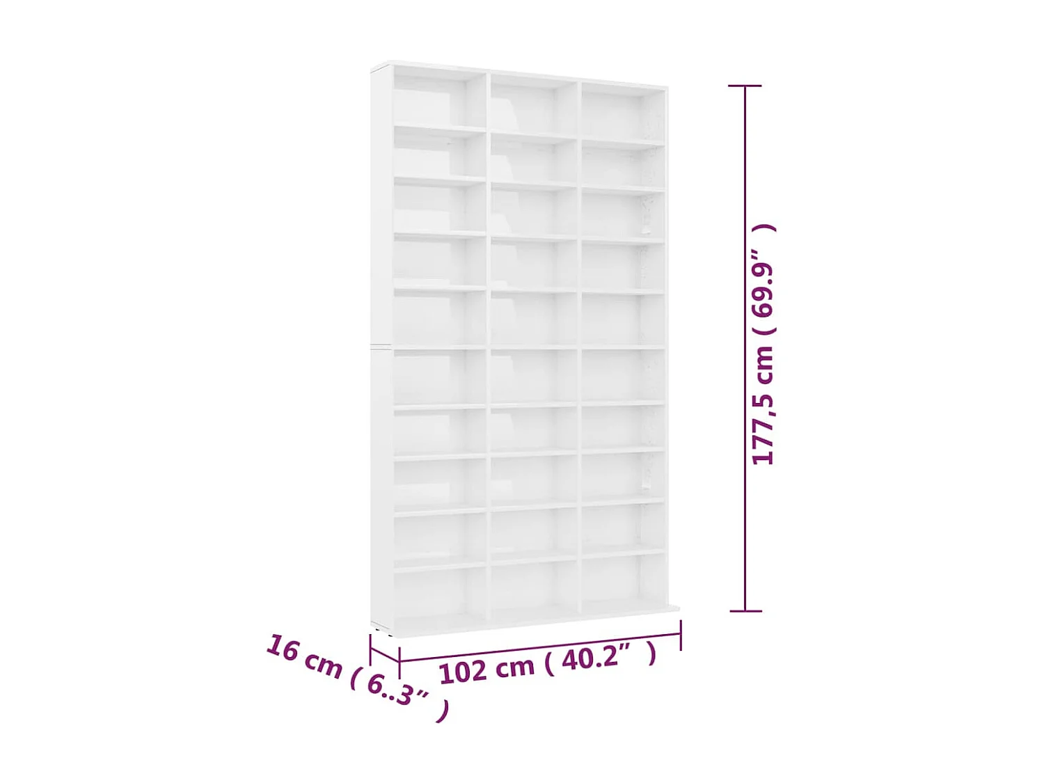 Armoire à CD Blanc brillant 102x16x177,5 cm Bois d'ingénierie