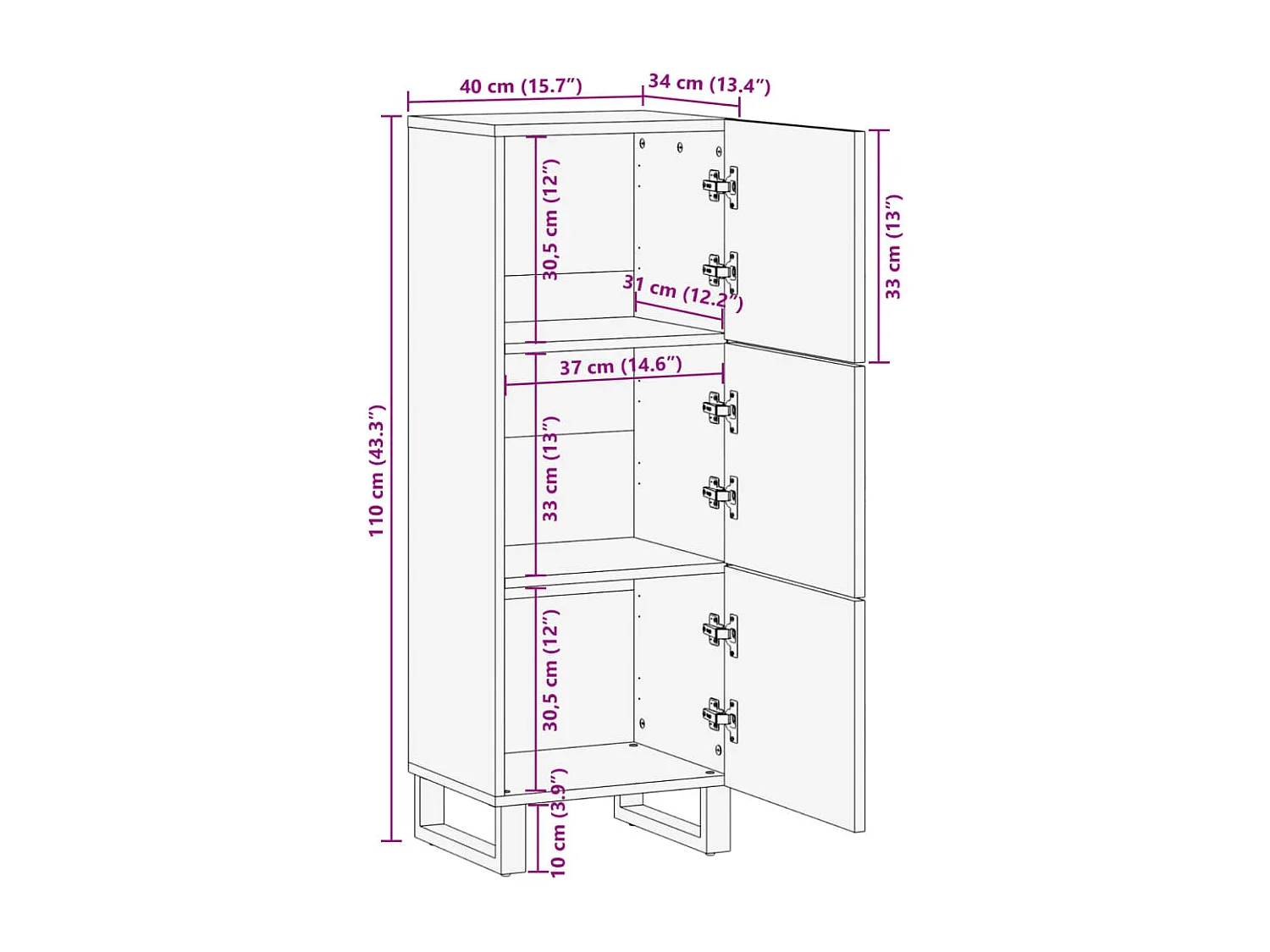 Aparador alto 40x34x110 cm madera maciza de acacia