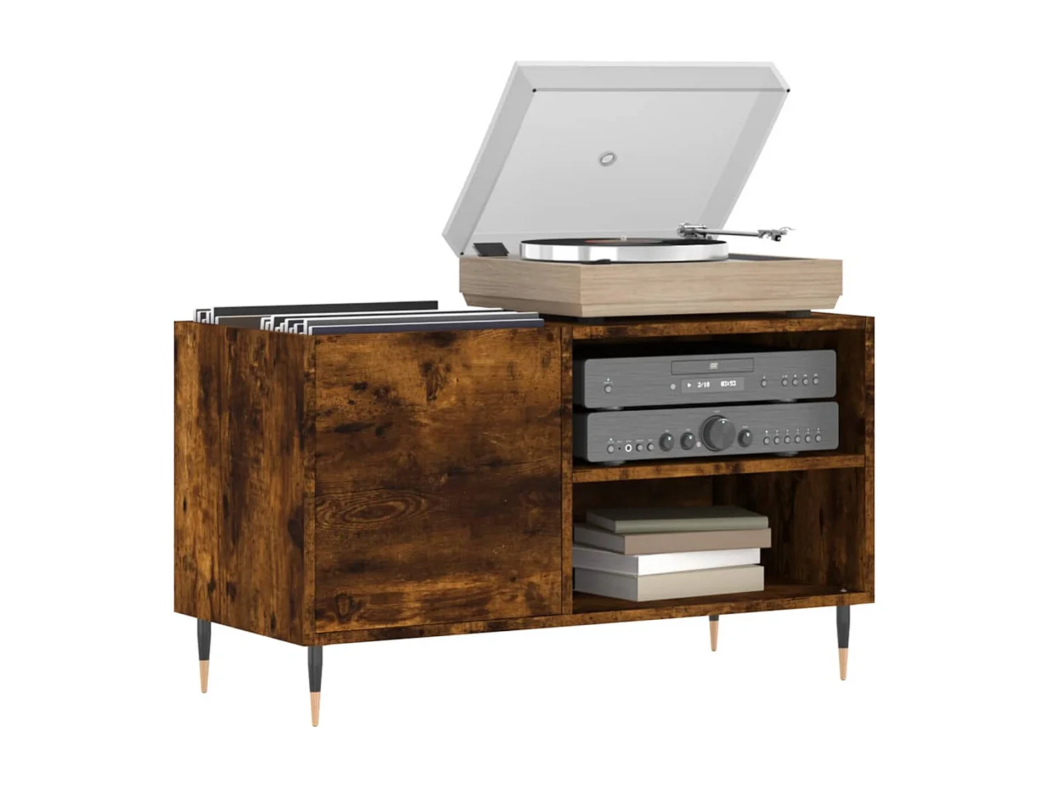 Mueble para discos de roble ahumado 85x38x48 cm de madera contrachapada