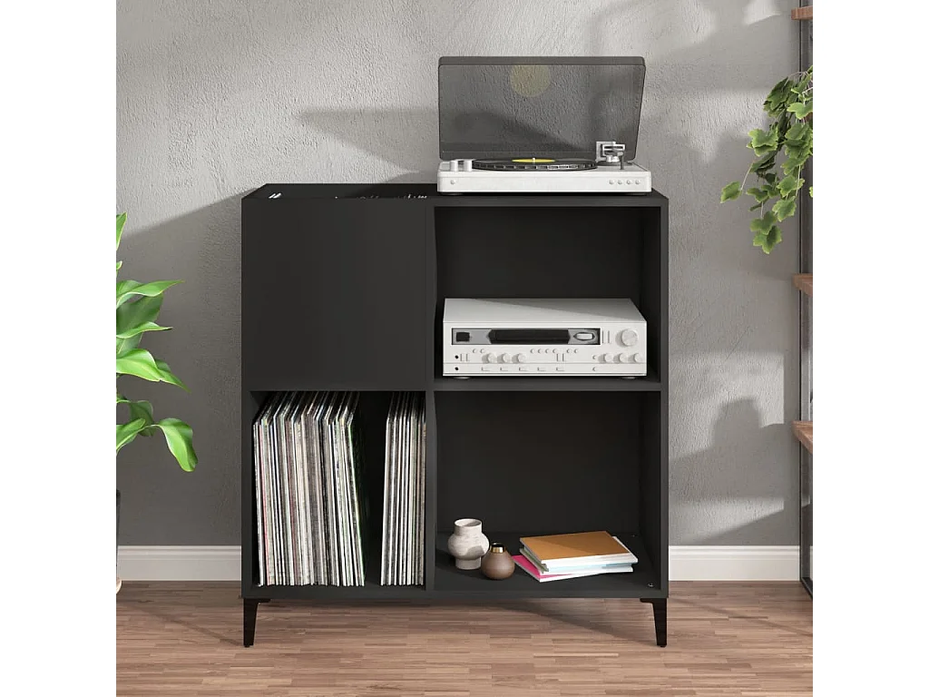 Armoire à disques noir 84,5x38x89 cm bois d'ingénierie