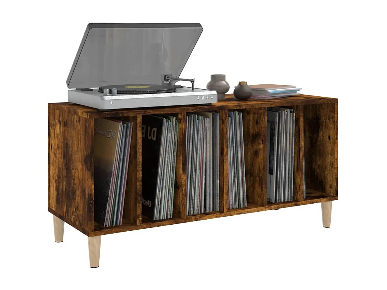 Armoire à disques chêne fumé 100x38x48 cm bois d'ingénierie