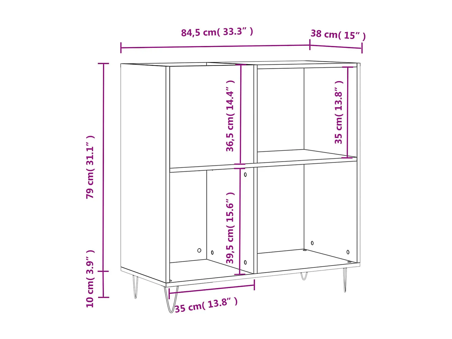 Armoire à disques gris béton 84,5x38x89 cm bois d'ingénierie