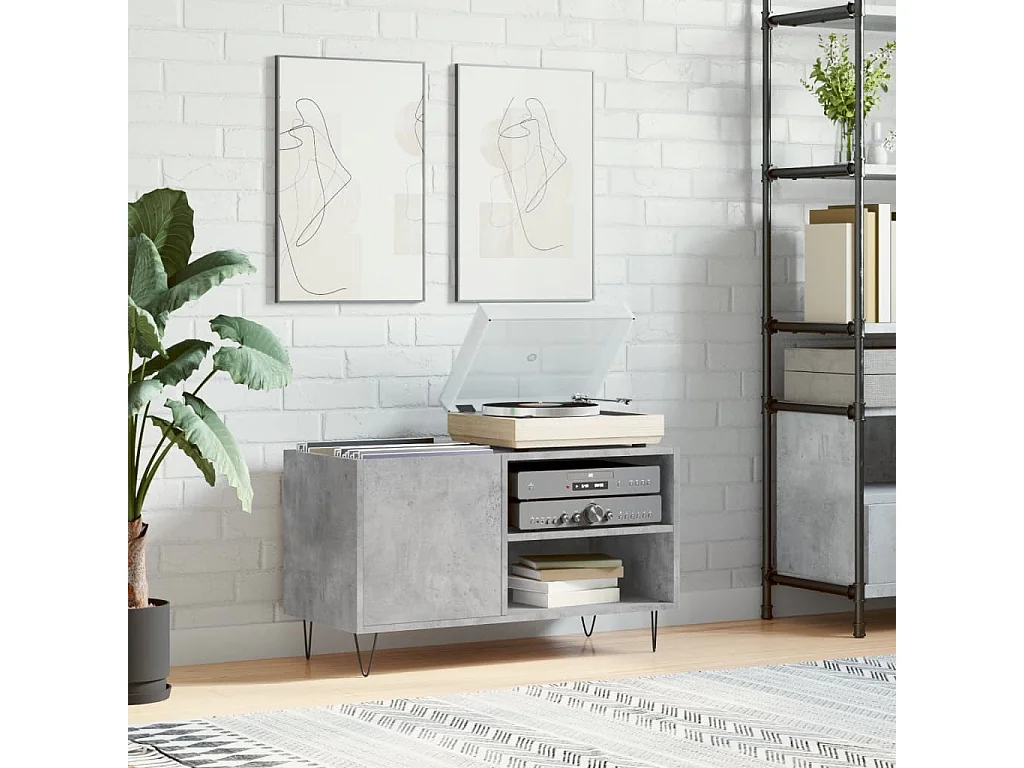 Armoire à disques gris béton 85x38x48 cm bois d'ingénierie