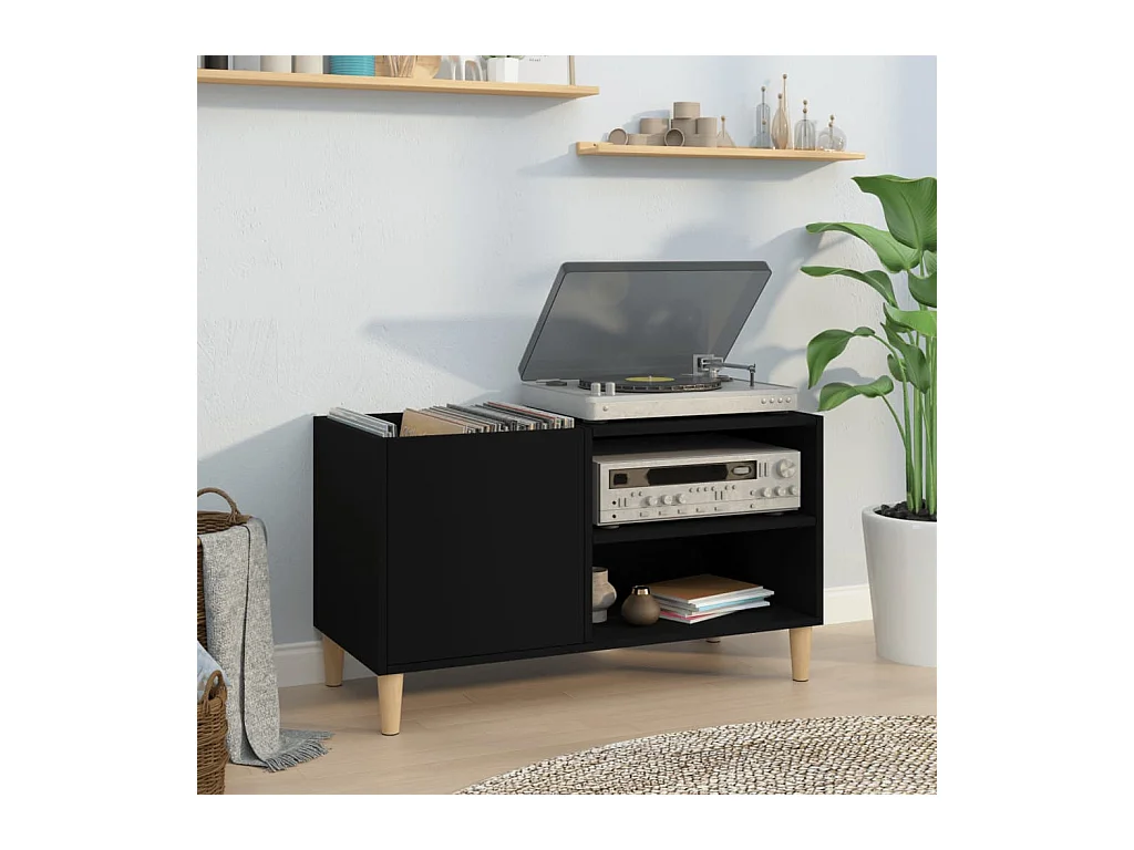 Armoire à disques noir 84,5x38x48 cm bois d'ingénierie